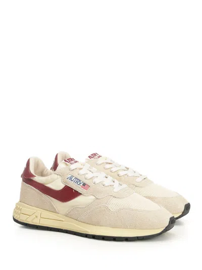 Autry Low Suede Net Sneakers With Contrast Panel In Neutral