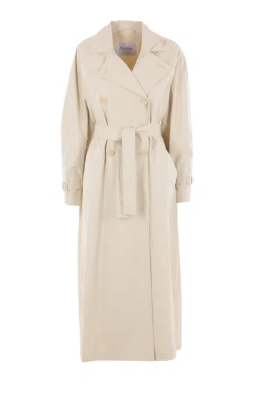 Max Mara Sand Linen Ronco Trench Coat In Neutral