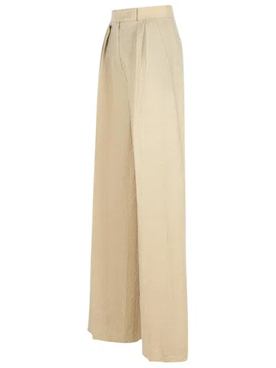 Max Mara Sand Wool Acinoso Wide-leg Pant In Neutral