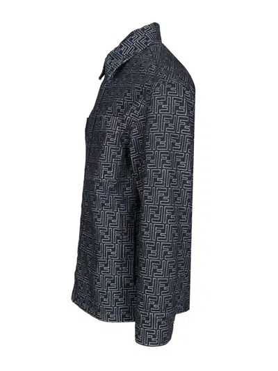 Fendi Giubbino In Denim Ricamato Uomo In Blue