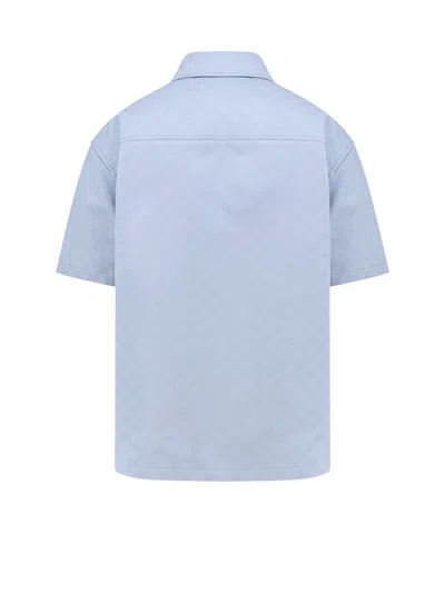 Gucci Men Gg Jacquard Oversize Cotton Shirt In Blue