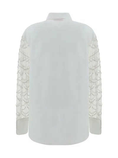 Valentino Tulle Illusione Embroidered Straight Hem Shirt In Gray
