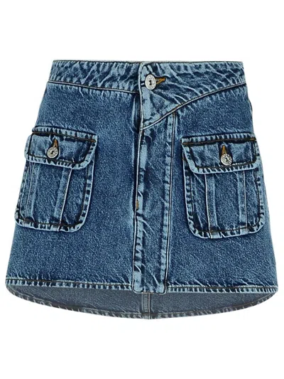 Jw Anderson Women's Curved Patch Pockets Mini Denim Skirt In Blue