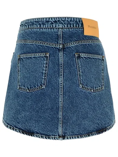 Jw Anderson Women's Curved Patch Pockets Mini Denim Skirt In Blue
