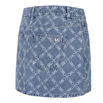 Michael Kors Empire Diamond Print Denim Skirt In Blue