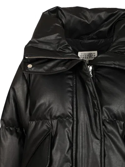 Mm6 Maison Margiela Pleather Puffer Jacket In Black