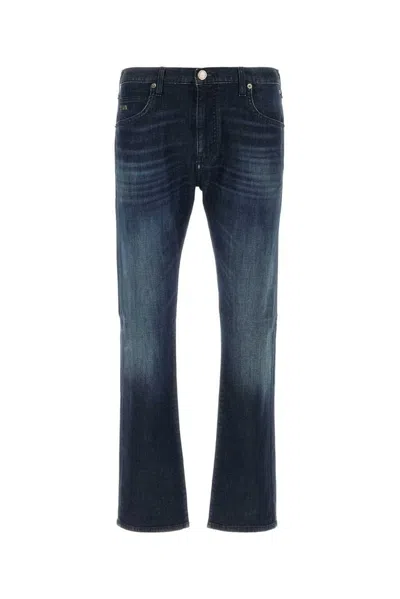 Emporio Armani Faded Effect Stretch Denim Jeans In Blue