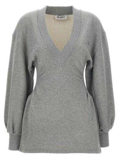 Attico Grey Mini Dress With V Neck And Logo Lettering On The Front In Gray