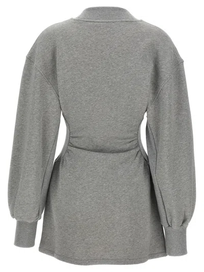 Attico Grey Mini Dress With V Neck And Logo Lettering On The Front In Gray