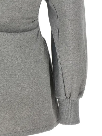 Attico Grey Mini Dress With V Neck And Logo Lettering On The Front In Gray