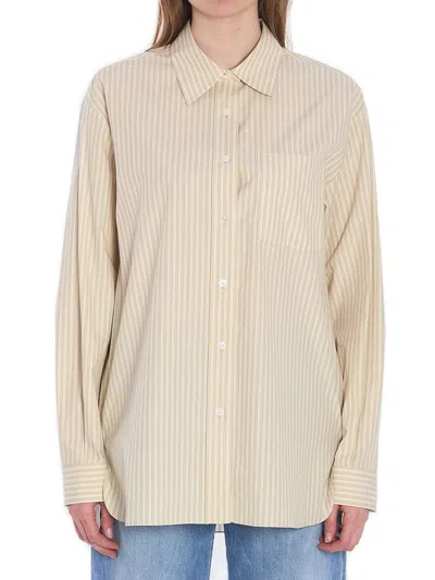 The Row Pocketed Striped Long Sleeve Shirt In Neutral