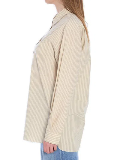 The Row Pocketed Striped Long Sleeve Shirt In Neutral