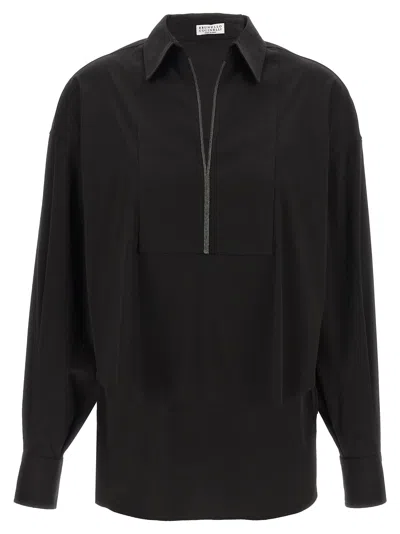 Brunello Cucinelli V-neck Shirt Monile Shirt And Blouse Black In Black
