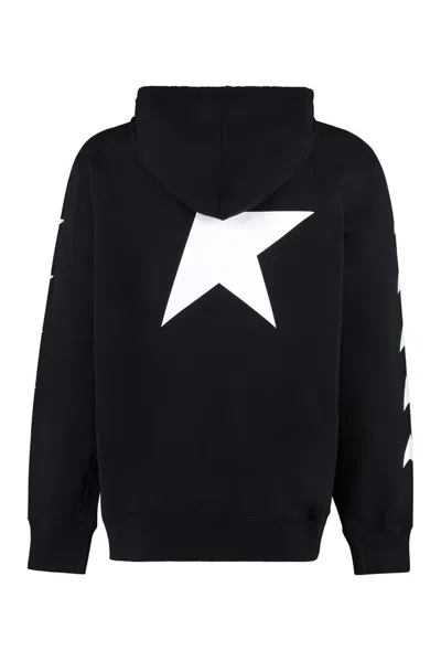 Golden Goose Cropped Black Hoodie With Star Graphics And Kangaroo Pocket In Black