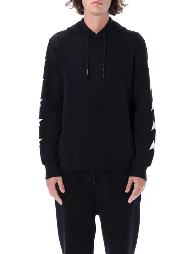 Golden Goose Cropped Black Hoodie With Star Graphics And Kangaroo Pocket In Black