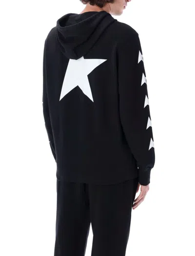 Golden Goose Cropped Black Hoodie With Star Graphics And Kangaroo Pocket In Black