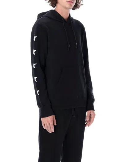 Golden Goose Cropped Black Hoodie With Star Graphics And Kangaroo Pocket In Black
