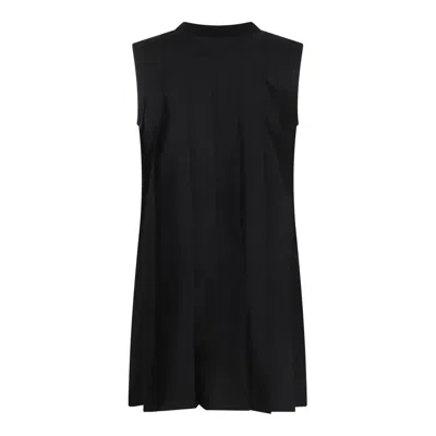 Sacai Crew Neck Sleeveless Dress With Back Pleats In Black