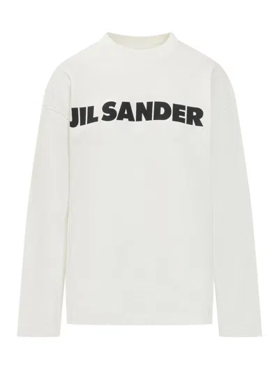 Jil Sander Crew Neck Long Sleeves T-shirt With Ribbed Collar And Printed Logo On The Front Clothing In White