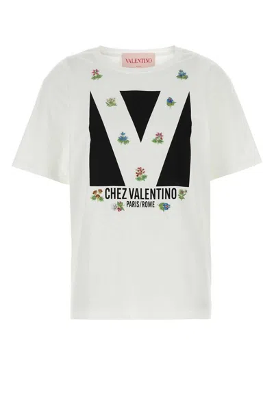 Valentino Womens Brand-print Rhinestone-embellishment Cotton-jersey T-shirt Avorio Nero