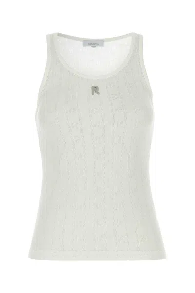 Rabanne Ribbed Cotton Tank Top With Perforated R-logo In Neutral