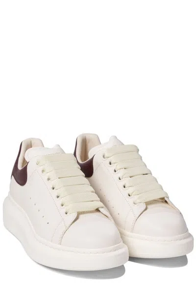 Alexander Mcqueen White Leather Sneakers With Chocolate Leather Heel In White
