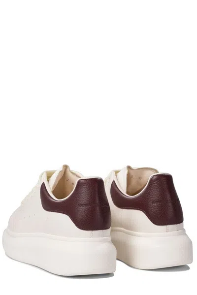Alexander Mcqueen White Leather Sneakers With Chocolate Leather Heel In White