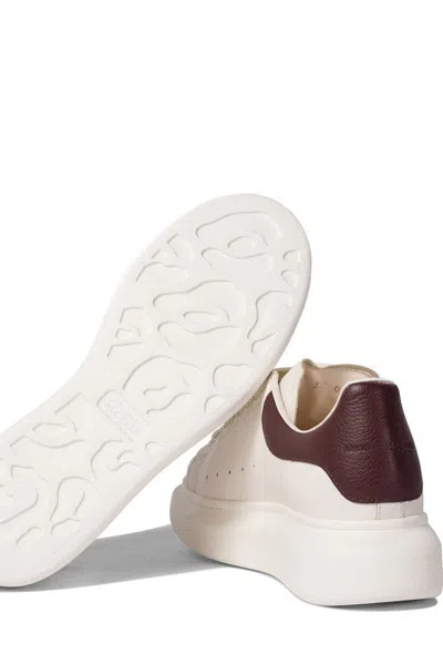 Alexander Mcqueen White Leather Sneakers With Chocolate Leather Heel In White