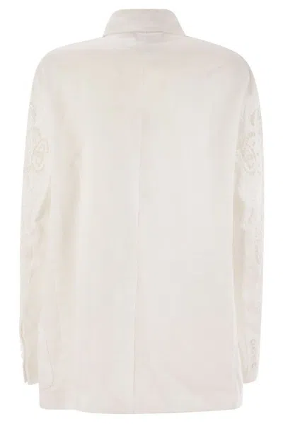 Mm Studio White Linen Angizia Blazer