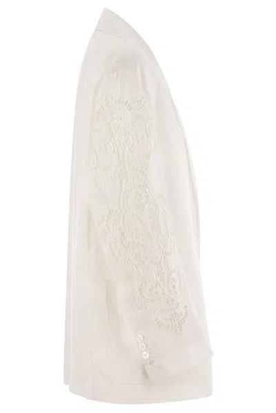 Mm Studio White Linen Angizia Blazer