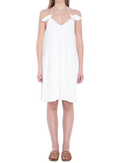 Loewe Flamenco Knotted Leather-trimmed Voile Halterneck Mini Dress