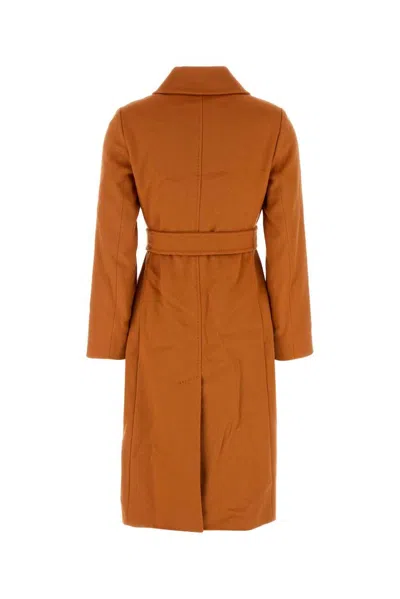 Mm Studio Orange Wool Bcollag Coat In Brown