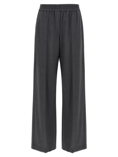 Brunello Cucinelli Grey Pants With Elastic Waist In Wool Blend Stretch Woman In Black