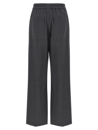 Brunello Cucinelli Grey Pants With Elastic Waist In Wool Blend Stretch Woman In Black