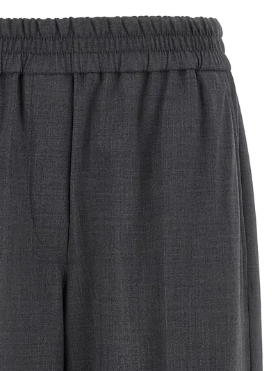 Brunello Cucinelli Grey Pants With Elastic Waist In Wool Blend Stretch Woman In Black