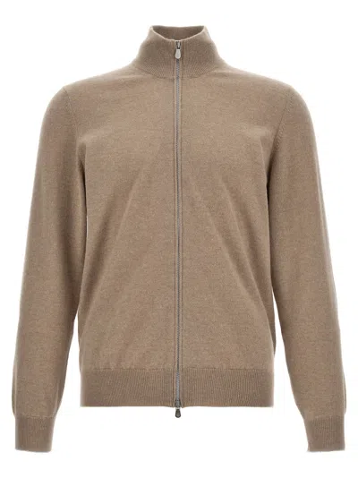 Brunello Cucinelli Zipper Cardigan High Collar In Brown