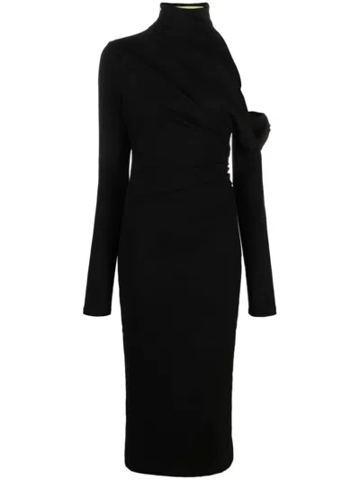 Gauge81 One Shoulder Midi Dress With Ruched Detailing In Black  