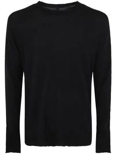 Md75 Wool Basic Crew Neck Sweater In Black  
