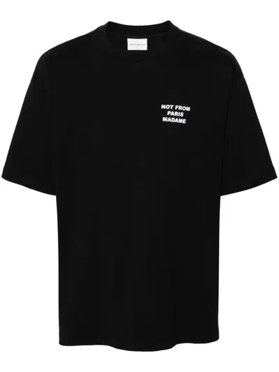 Drôle De Monsieur Black Crewneck T-shirt With Slogan Print On The Front And Back