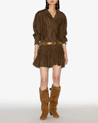 Isabel Marant Étoile Ceola Frilled Cotton-blend Miniskirt In Brown