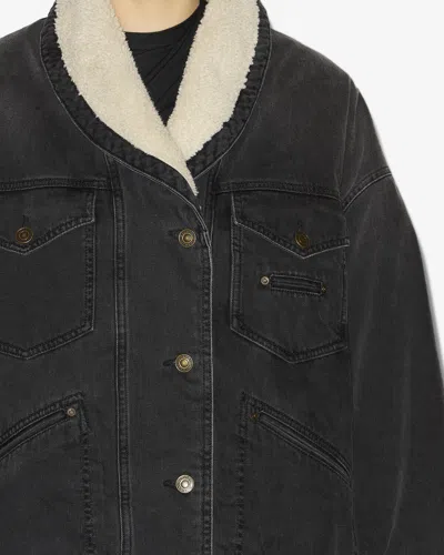 Isabel Marant Pimia Jacket In Denim And Faux Fur In Black