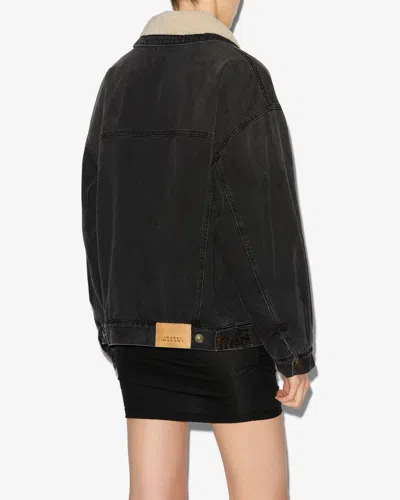 Isabel Marant Pimia Jacket In Denim And Faux Fur In Black
