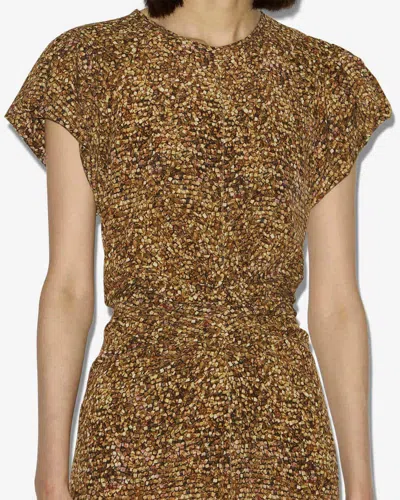 Isabel Marant Terena Gathered Printed Stretch-silk Crepe De Chine Midi Dress In Brown