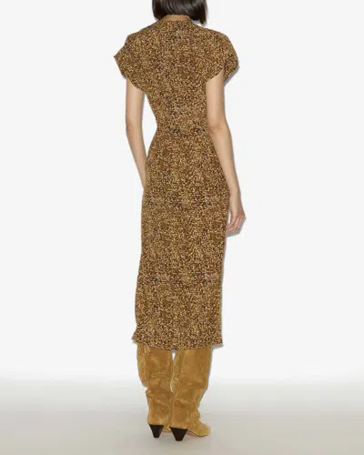 Isabel Marant Terena Gathered Printed Stretch-silk Crepe De Chine Midi Dress In Brown