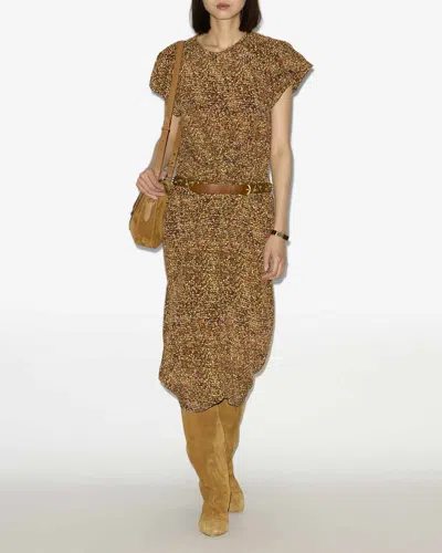 Isabel Marant Terena Gathered Printed Stretch-silk Crepe De Chine Midi Dress In Brown