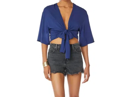 Bobi Jersey Kimono Wrap Tie Front Top In Ink In Blue
