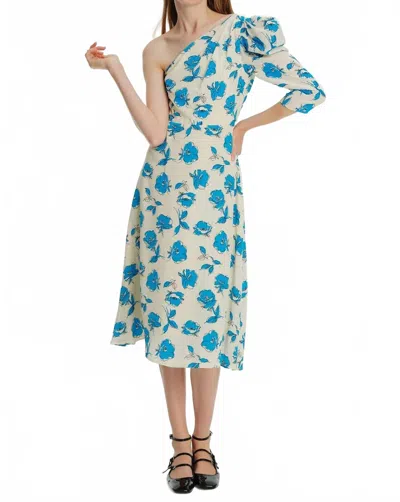 Exquise Floral One Sleeve Maxi Dress In Original Print In Blue