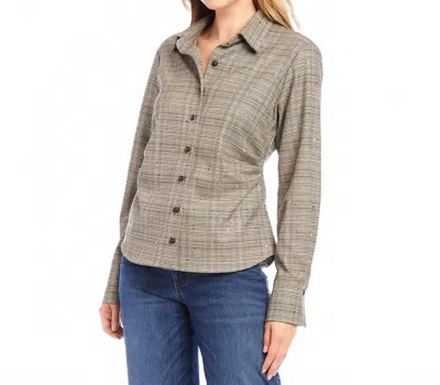 Karen Kane Sequin Side-pleat Shirt In Plaid In Gray