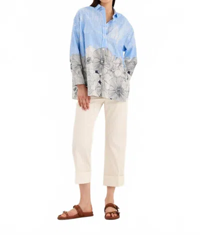 Rosso35 Printed Long Sleeve Shirt With Side Slits In Light Blue