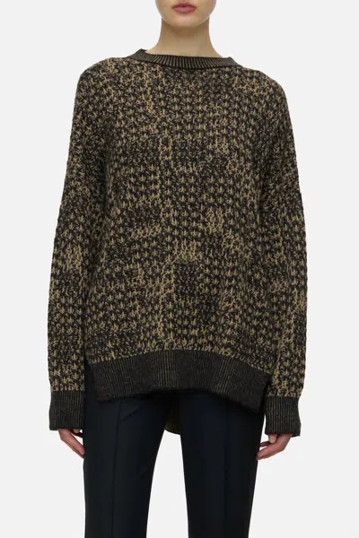 Closed Crew Neck Long Sleeve With Pattern Sweater In Biscotti Brown In Brown